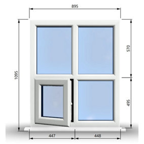 895mm (W) x 1095mm (H) PVCu StormProof Casement Window - 1 Bottom Opening Window (Left) -  White Internal & External
