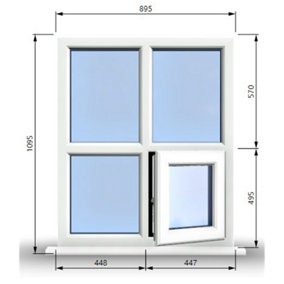 895mm (W) x 1095mm (H) PVCu StormProof Casement Window - 1 Bottom Opening Window (Right) - White Internal & External