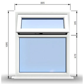 895mm (W) x 1095mm (H) PVCu StormProof Casement Window - 1 Top Opening Window - 70mm Cill - Chrome Handles -  White