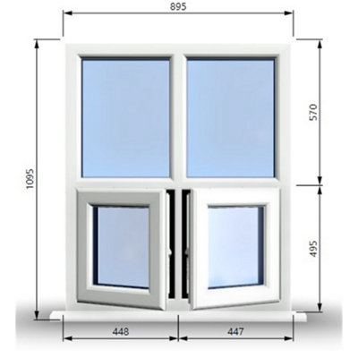 895mm (W) x 1095mm (H) PVCu StormProof Casement Window - 2 Bottom Opening Windows - Toughened Safety Glass - White