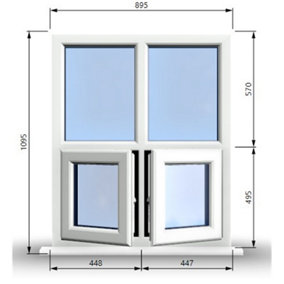 895mm (W) x 1095mm (H) PVCu StormProof Casement Window - 2 Bottom Opening Windows - Toughened Safety Glass - White