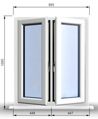 895mm (W) x 1095mm (H) PVCu StormProof Casement Window - 2 Central Opening Windows -  White Internal & External