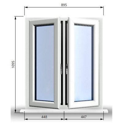 895mm (W) x 1095mm (H) PVCu StormProof Casement Window - 2 Central Opening Windows -  White Internal & External