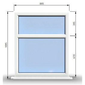 895mm (W) x 1095mm (H) PVCu StormProof Casement Window - 2 Horizontal Panes Non Opening Windows -  White Internal & External