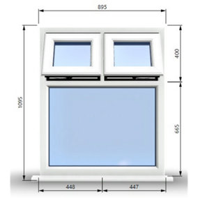 895mm (W) x 1095mm (H) PVCu StormProof Casement Window - 2 Top Opening Windows -  Toughened Safety Glass - White
