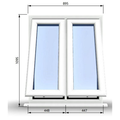 895mm (W) x 1095mm (H) PVCu StormProof Casement Window - 2 Vertical Bottom Opening Windows -  White Internal & External