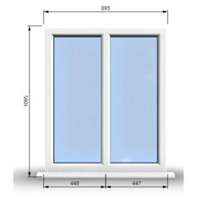 895mm (W) x 1095mm (H) PVCu StormProof Casement Window - 2 Vertical Panes Non Opening Windows -  White Internal & External
