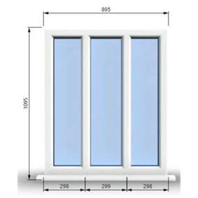 895mm (W) x 1095mm (H) PVCu StormProof Casement Window - 3 Panes Non Opening Window -  White Internal & External