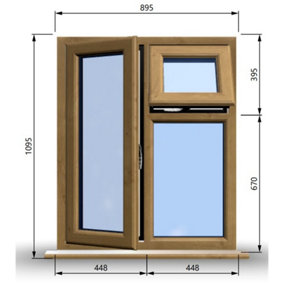 895mm (W) x 1095mm (H) Wooden Stormproof Window - 1 Opening Window (LEFT) - Top Opening Window (RIGHT) - Toughened Safety Glass