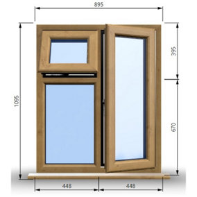 895mm (W) x 1095mm (H) Wooden Stormproof Window - 1 Opening Window (RIGHT) - Top Opening Window (LEFT) - Toughened Safety Glass