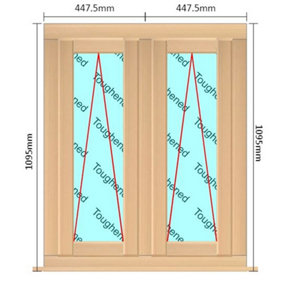 895mm (W) x 1095mm (H) Wooden Stormproof Window - 2 Opening Windows (Opening from Bottom) - Toughened Safety Glass