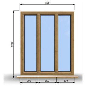 895mm (W) x 1095mm (H) Wooden Stormproof Window - 3 Pane Non-Opening Windows - Toughened Safety Glass