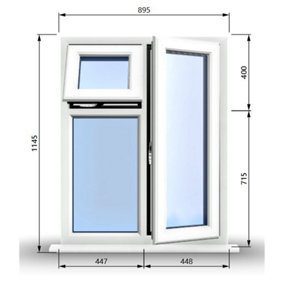 895mm (W) x 1145mm (H) PVCu StormProof  - 1 Opening Window (RIGHT) - Top Opening Window (LEFT) - Toughened Safety Glass - White