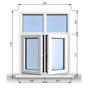 895mm (W) x 1145mm (H) PVCu StormProof Casement Window - 2 Bottom Opening Windows - Toughened Safety Glass - White