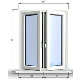 895mm (W) x 1145mm (H) PVCu StormProof Casement Window - 2 Central Opening Windows -  White Internal & External