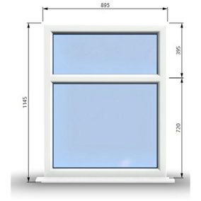 895mm (W) x 1145mm (H) PVCu StormProof Casement Window - 2 Horizontal Panes Non Opening Windows -  White Internal & External
