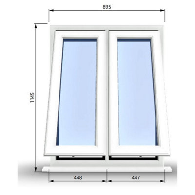 895mm (W) x 1145mm (H) PVCu StormProof Casement Window - 2 Vertical Bottom Opening Windows -  White Internal & External