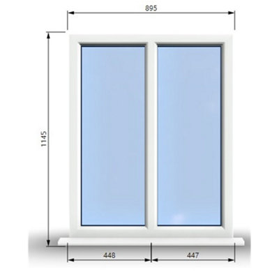 895mm (W) x 1145mm (H) PVCu StormProof Casement Window - 2 Vertical Panes Non Opening Windows -  White Internal & External
