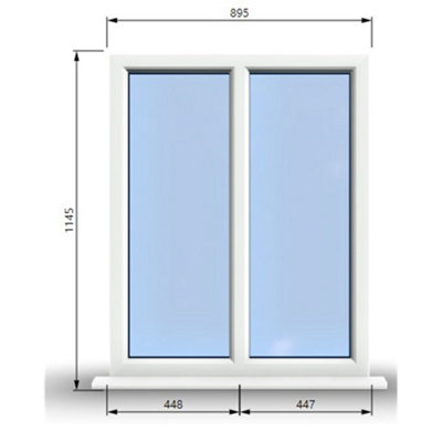 895mm (W) x 1145mm (H) PVCu StormProof Casement Window - 2 Vertical Panes Non Opening Windows -  White Internal & External