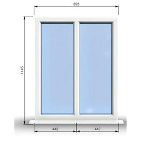 895mm (W) x 1145mm (H) PVCu StormProof Casement Window - 2 Vertical Panes Non Opening Windows -  White Internal & External
