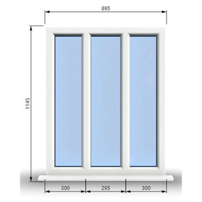 895mm (W) x 1145mm (H) PVCu StormProof Casement Window - 3 Panes Non Opening Window -  White Internal & External