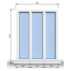 895mm (W) x 1145mm (H) PVCu StormProof Casement Window - 3 Panes Non Opening Window -  White Internal & External