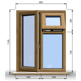 895mm (W) x 1145mm (H) Wooden Stormproof Window - 1 Opening Window (LEFT) - Top Opening Window (RIGHT) - Toughened Safety Glass