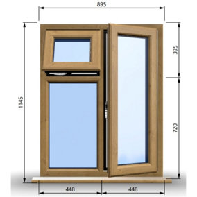 895mm (W) x 1145mm (H) Wooden Stormproof Window - 1 Opening Window (RIGHT) - Top Opening Window (LEFT) - Toughened Safety Glass