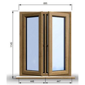 895mm (W) x 1145mm (H) Wooden Stormproof Window - 2 Opening Windows (Left & Right) - Toughened Safety Glass