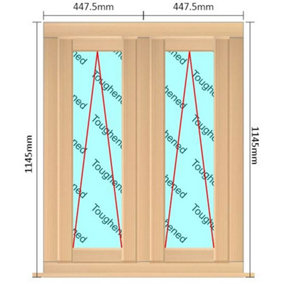 895mm (W) x 1145mm (H) Wooden Stormproof Window - 2 Opening Windows (Opening from Bottom) - Toughened Safety Glass