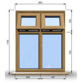 895mm (W) x 1145mm (H) Wooden Stormproof Window - 2 Top Opening Windows -Toughened Safety Glass