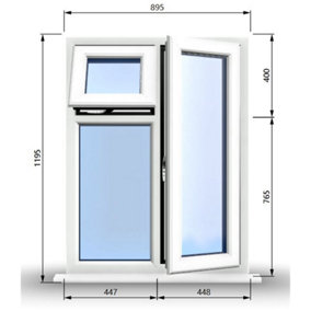 895mm (W) x 1195mm (H) PVCu StormProof  - 1 Opening Window (RIGHT) - Top Opening Window (LEFT) - Toughened Safety Glass - White