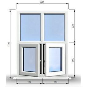 895mm (W) x 1195mm (H) PVCu StormProof Casement Window - 2 Bottom Opening Windows - Toughened Safety Glass - White