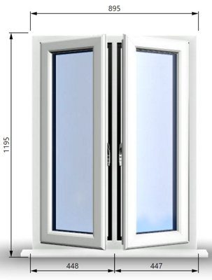 895mm (W) x 1195mm (H) PVCu StormProof Casement Window - 2 Central Opening Windows -  White Internal & External