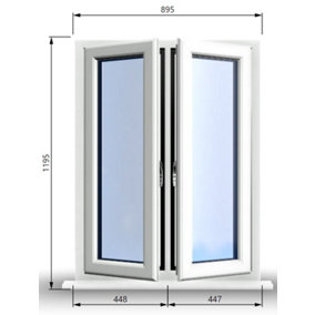 895mm (W) x 1195mm (H) PVCu StormProof Casement Window - 2 Central Opening Windows -  White Internal & External