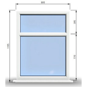 895mm (W) x 1195mm (H) PVCu StormProof Casement Window - 2 Horizontal Panes Non Opening Windows -  White Internal & External