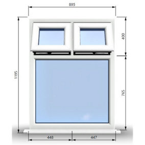 895mm (W) x 1195mm (H) PVCu StormProof Casement Window - 2 Top Opening Windows -  Toughened Safety Glass - White