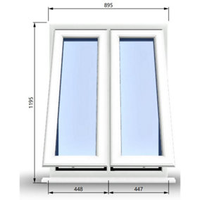895mm (W) x 1195mm (H) PVCu StormProof Casement Window - 2 Vertical Bottom Opening Windows -  White Internal & External