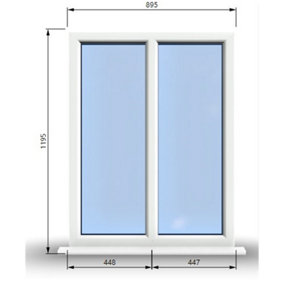 895mm (W) x 1195mm (H) PVCu StormProof Casement Window - 2 Vertical Panes Non Opening Windows -  White Internal & External