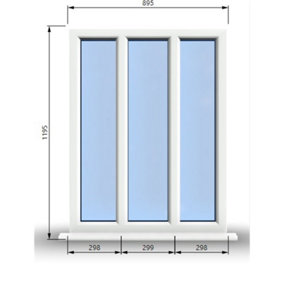895mm (W) x 1195mm (H) PVCu StormProof Casement Window - 3 Panes Non Opening Window -  White Internal & External
