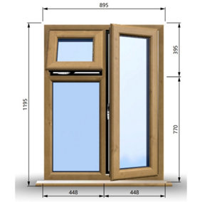 895mm (W) x 1195mm (H) Wooden Stormproof Window - 1 Opening Window (RIGHT) - Top Opening Window (LEFT) - Toughened Safety Glass