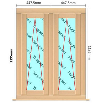 895mm (W) x 1195mm (H) Wooden Stormproof Window - 2 Opening Windows (Opening from Bottom) - Toughened Safety Glass