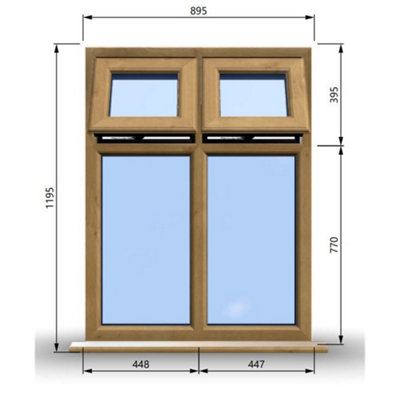 895mm (W) x 1195mm (H) Wooden Stormproof Window - 2 Top Opening Windows -Toughened Safety Glass