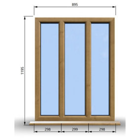 895mm (W) x 1195mm (H) Wooden Stormproof Window - 3 Pane Non-Opening Windows - Toughened Safety Glass