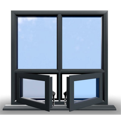 895mm (W) x 1245mm (H) Aluminium Flush Casement Window - 2 Bottom Opening Windows - Anthracite Internal & External