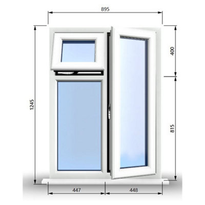 895mm (W) x 1245mm (H) PVCu StormProof  - 1 Opening Window (RIGHT) - Top Opening Window (LEFT) - Toughened Safety Glass - White