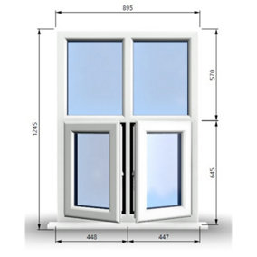 895mm (W) x 1245mm (H) PVCu StormProof Casement Window - 2 Bottom Opening Windows - Toughened Safety Glass - White