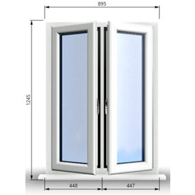 895mm (W) x 1245mm (H) PVCu StormProof Casement Window - 2 Central Opening Windows -  White Internal & External