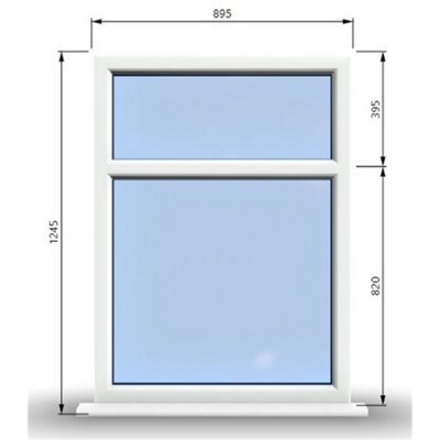 895mm (W) x 1245mm (H) PVCu StormProof Casement Window - 2 Horizontal Panes Non Opening Windows -  White Internal & External
