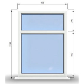895mm (W) x 1245mm (H) PVCu StormProof Casement Window - 2 Horizontal Panes Non Opening Windows -  White Internal & External